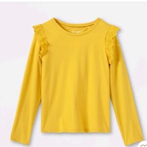 CAT & JACK | NWT Girls’ Yellow/Gold Ruffle Shoulder Long Sleeve Top | XS (4/5)
